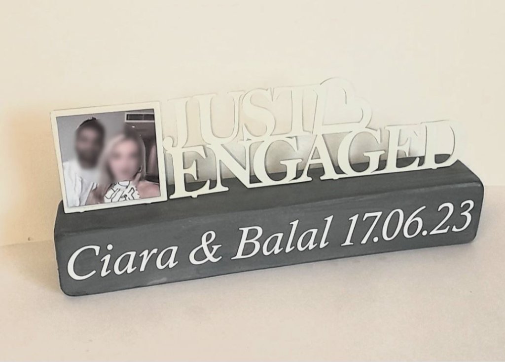 Just Engaged Ciara and Balal personalised plaque with photo