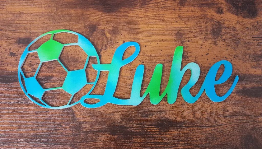 Luke football name sign blue green