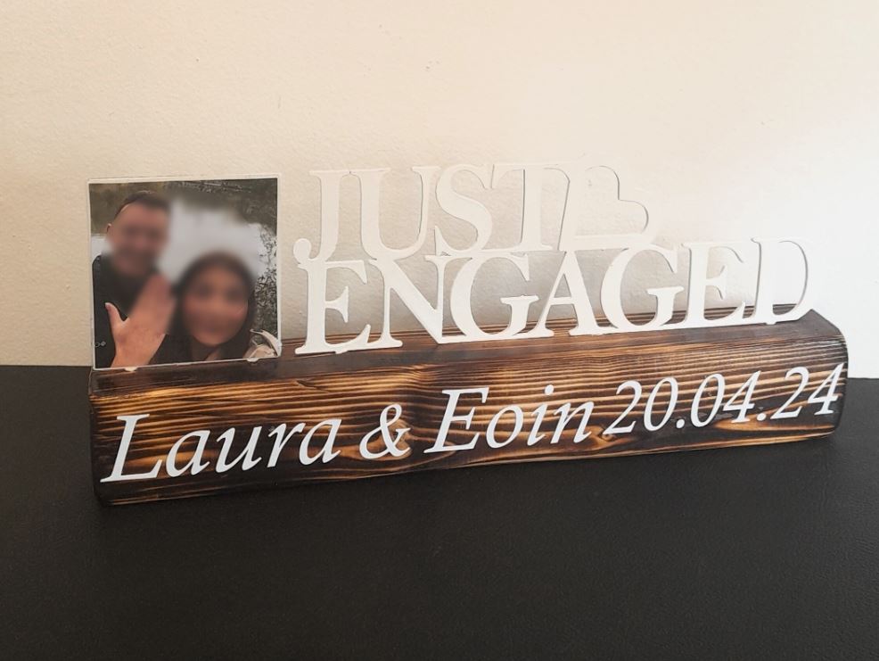 Just Engaged Laura and Eoin personalised plaque with photo
