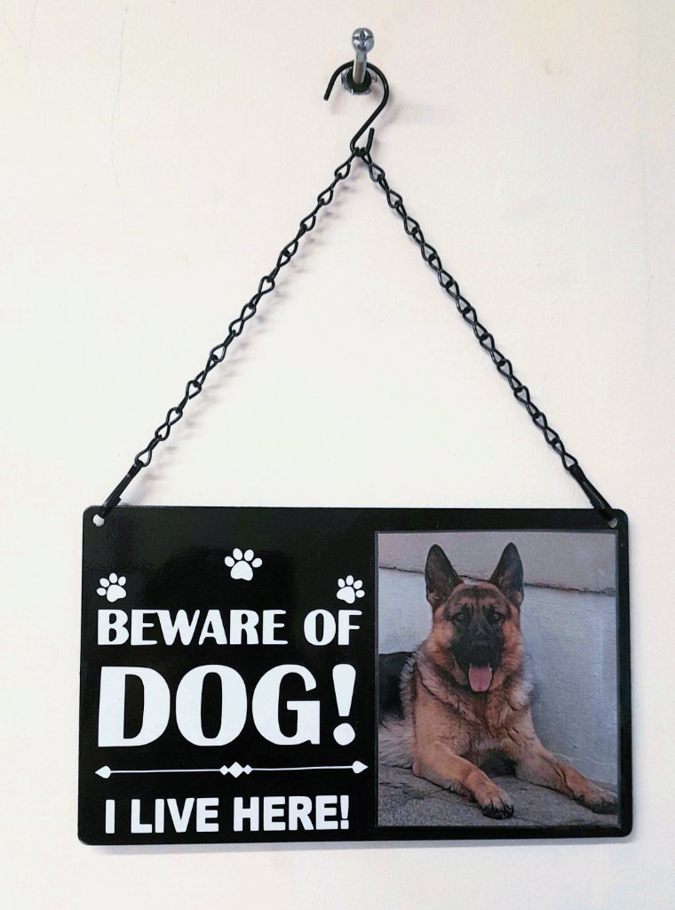 Beware of Dog custom metal sign with photo