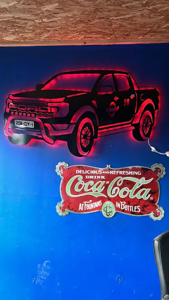 Ford Raptor LED wall art with red lighting