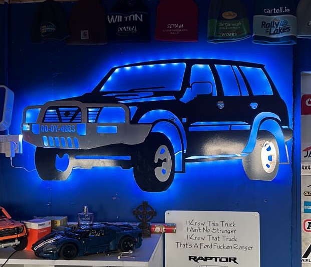Land Cruiser LED backlit blue wall art garage