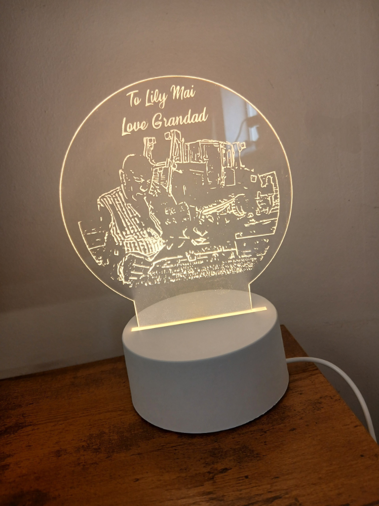 To Lily Mai Love Grandad personalised acrylic LED light with bulldozer