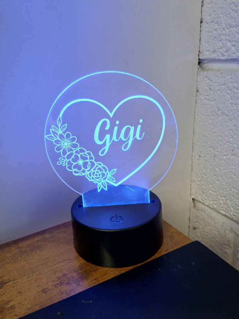 Gigi acrylic LED night light with heart and flowers
