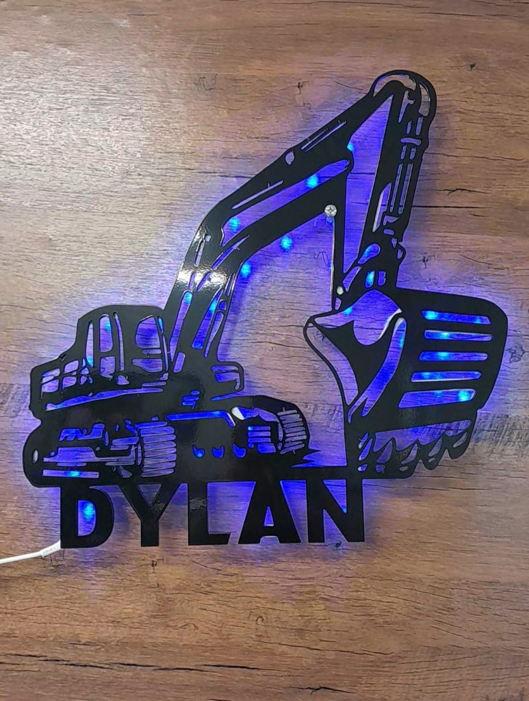 Dylan excavator LED backlit wall art blue