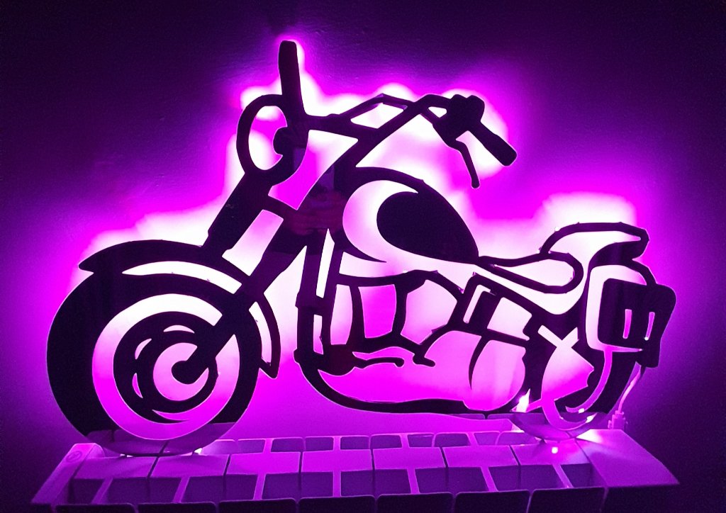 Motorcycle LED backlit wall art purple
