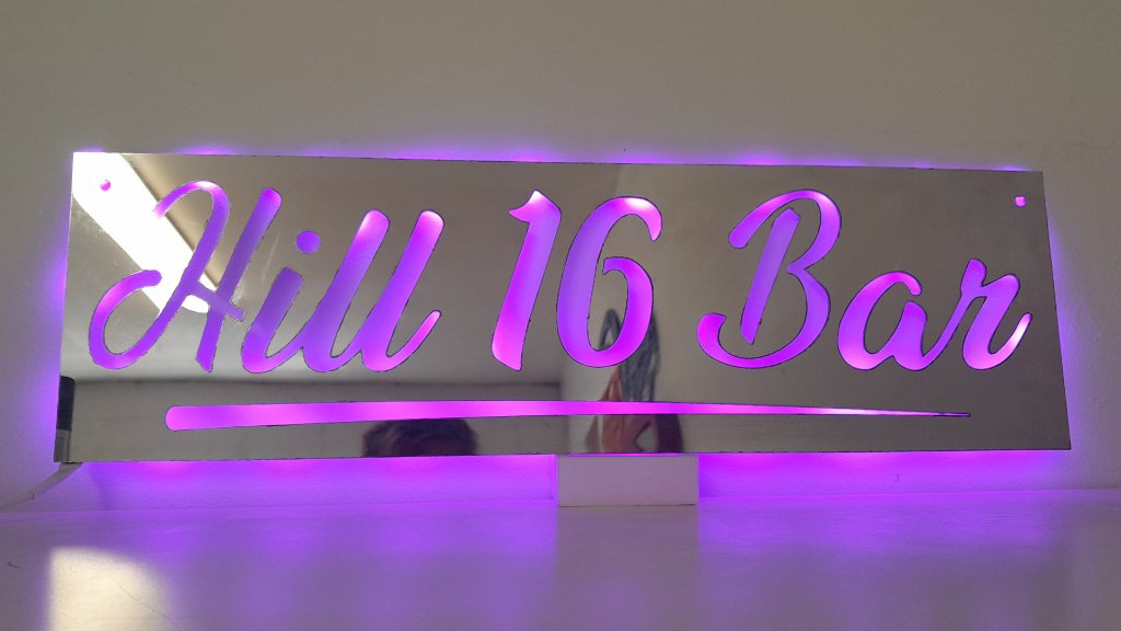 Hill 16 Bar mirrored LED sign purple