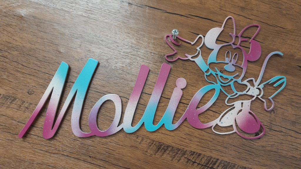 Mollie Minnie Mouse name sign pink blue
