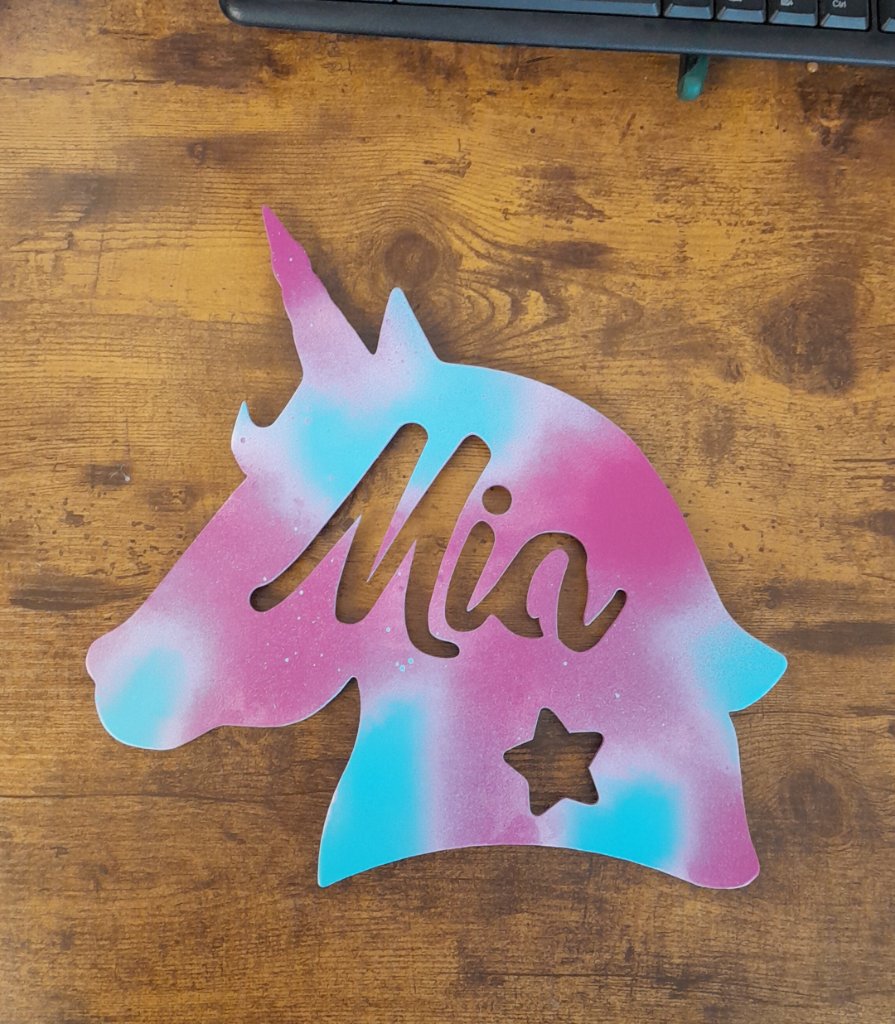 Mia unicorn name sign pink blue