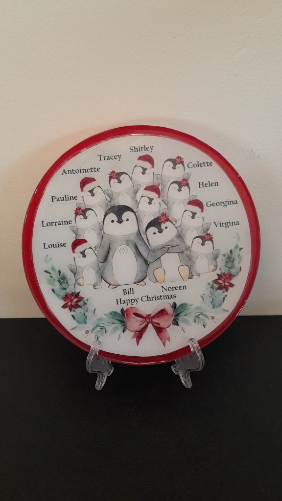 Family penguin personalised Christmas plate