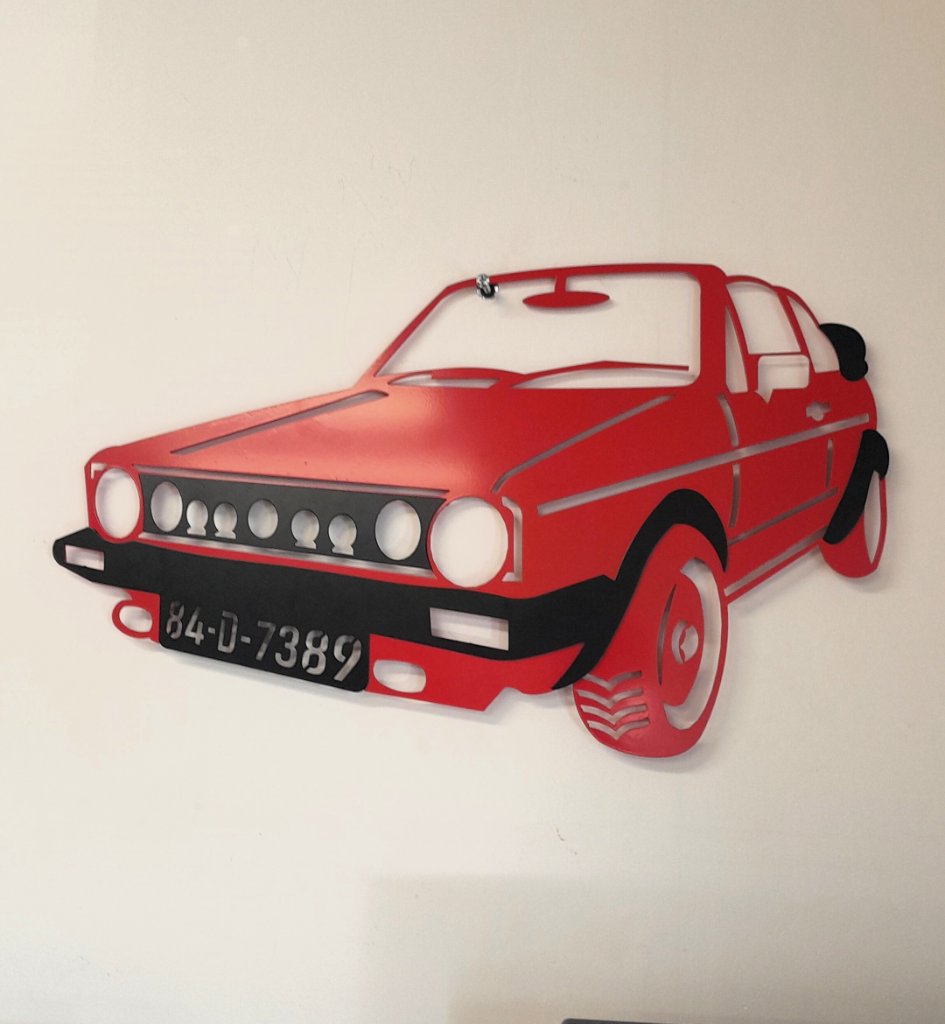 VW Golf red powder coated laser cut wall art