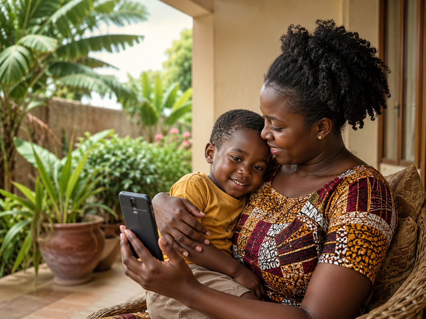 Nurse conducting a home health visit, checking vitals of a patient in Africa