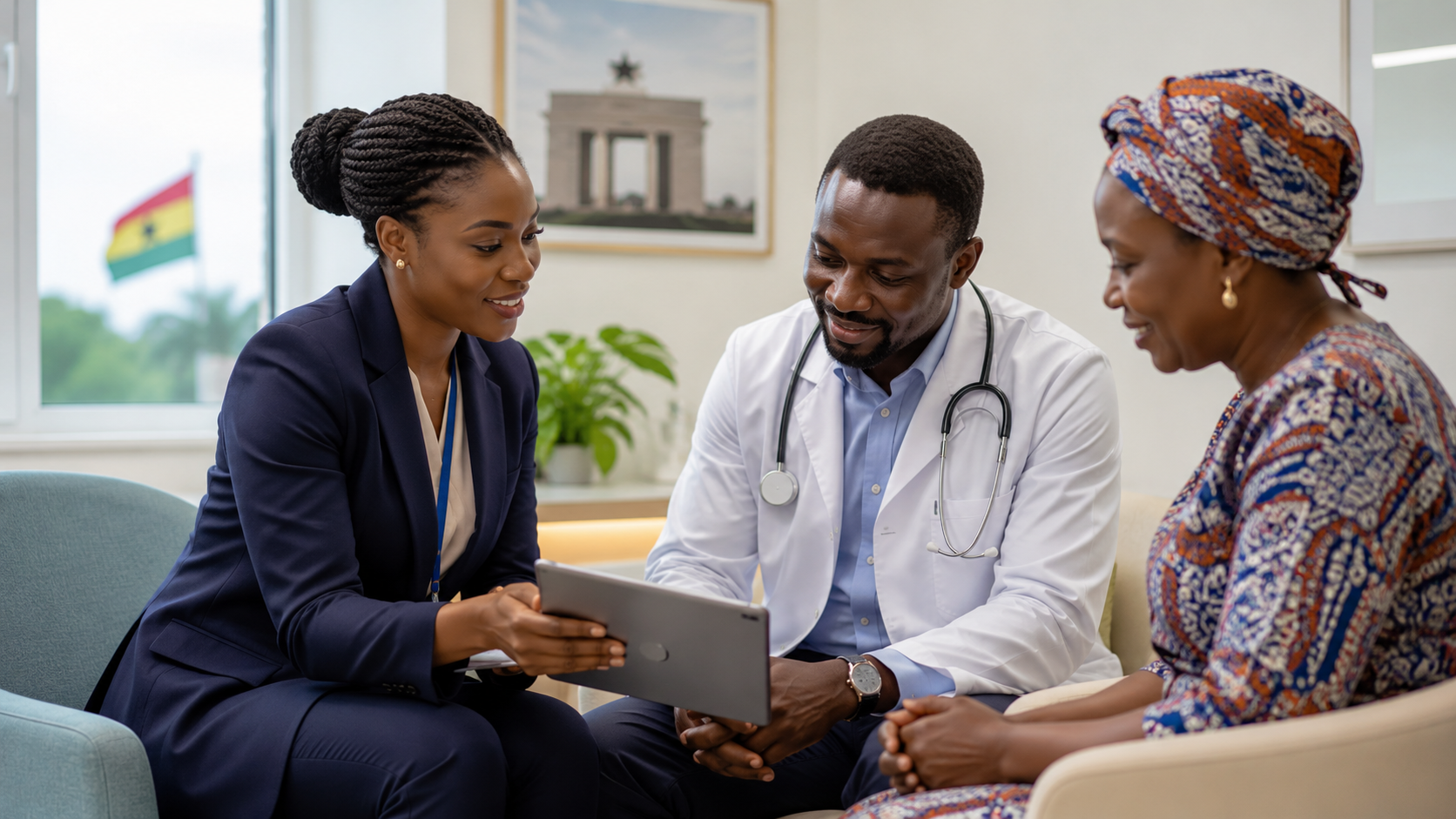 Healthcare team in Ghana coordinating patient care between departments