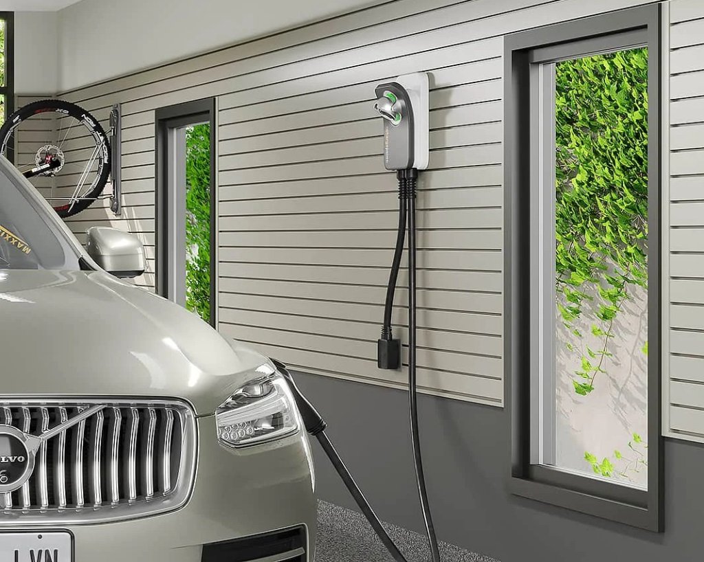 EV charging station installed in a residential garage