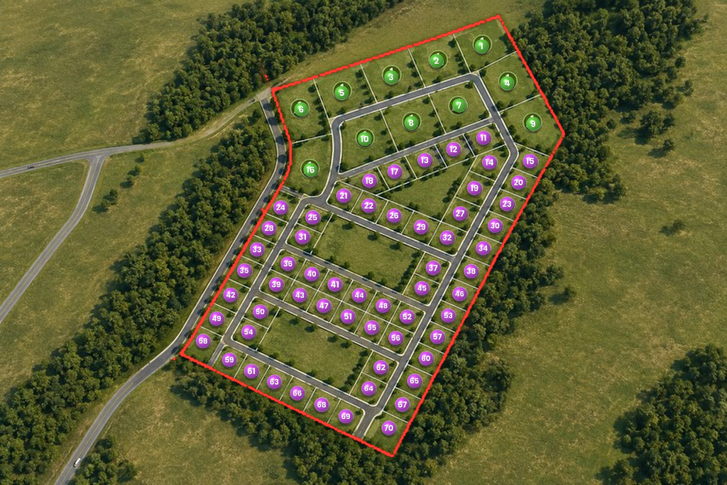 Homestead site map showing numbered plots