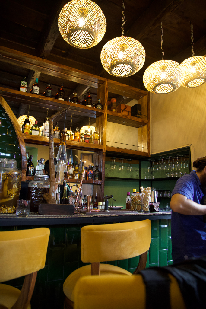 Bar with pendant lights