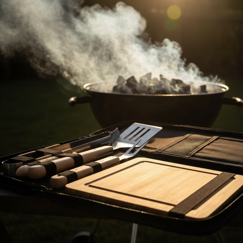 Wood BBQ Tool Set w/Board