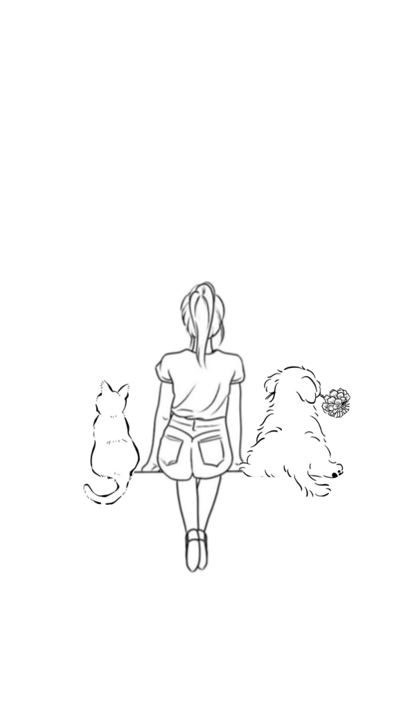 Person sitting with a cat and dog