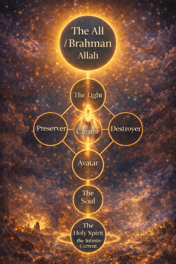 Eight Emanations of God - The All, The Light, Creator, Preserver, Destroyer, Avatar, The Soul, The Holy Spirit