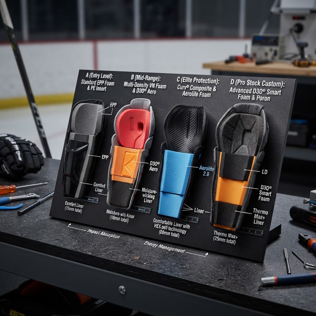 Close-up comparison of shin guard foam protection