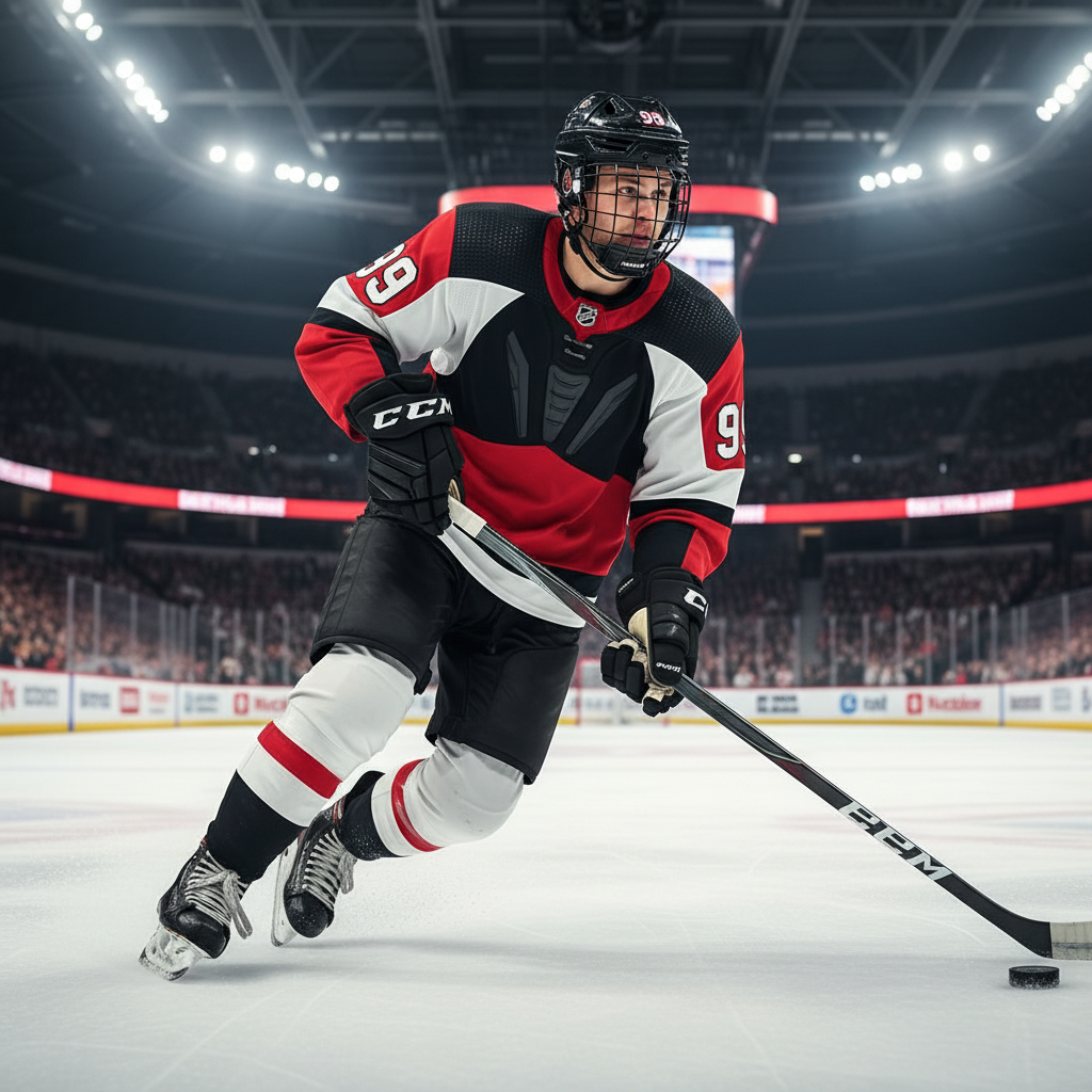 Hockey Player in Action with Equipment