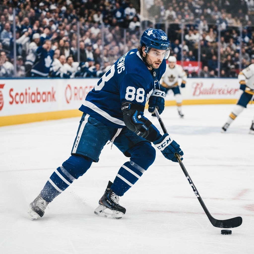Hockey player wearing elbow pads on the ice