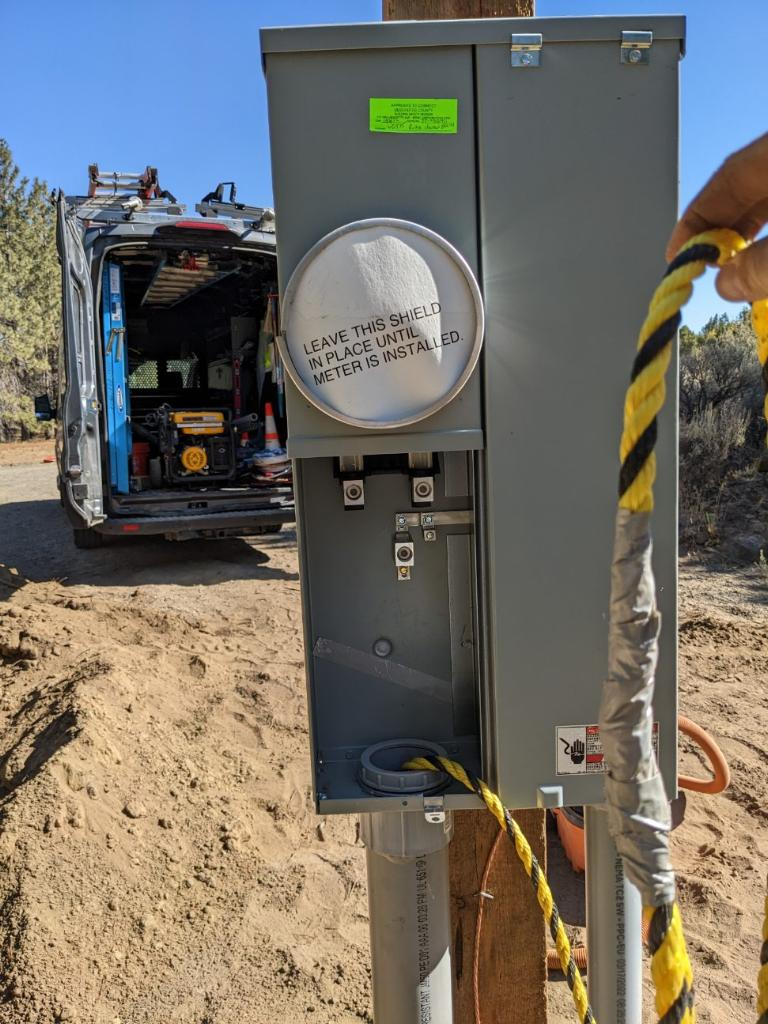 Temporary power distribution panel installation by Gold Electric Central Oregon