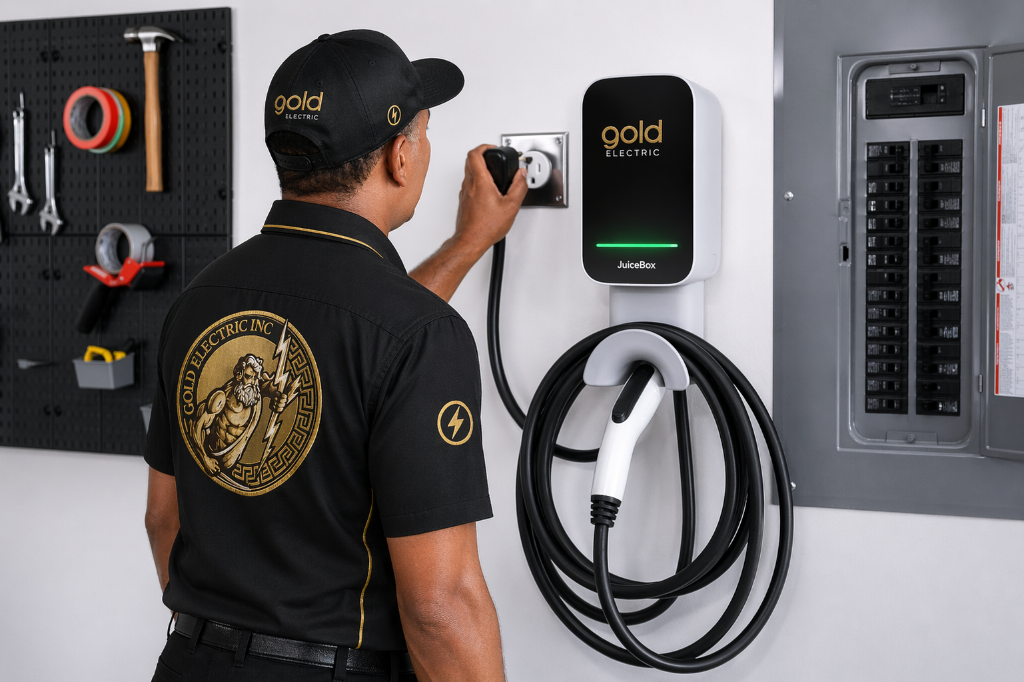 Level 2 EV charger installation in Central Oregon garage