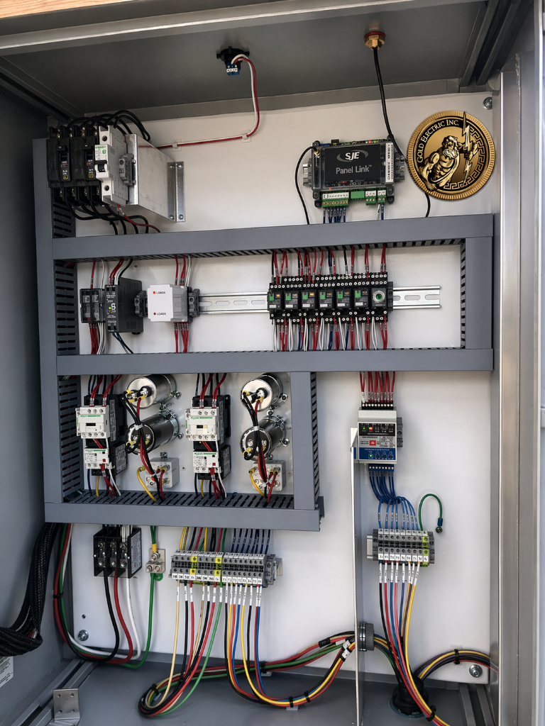 Industrial motor control panel installation by Gold Electric JATC-trained electrician