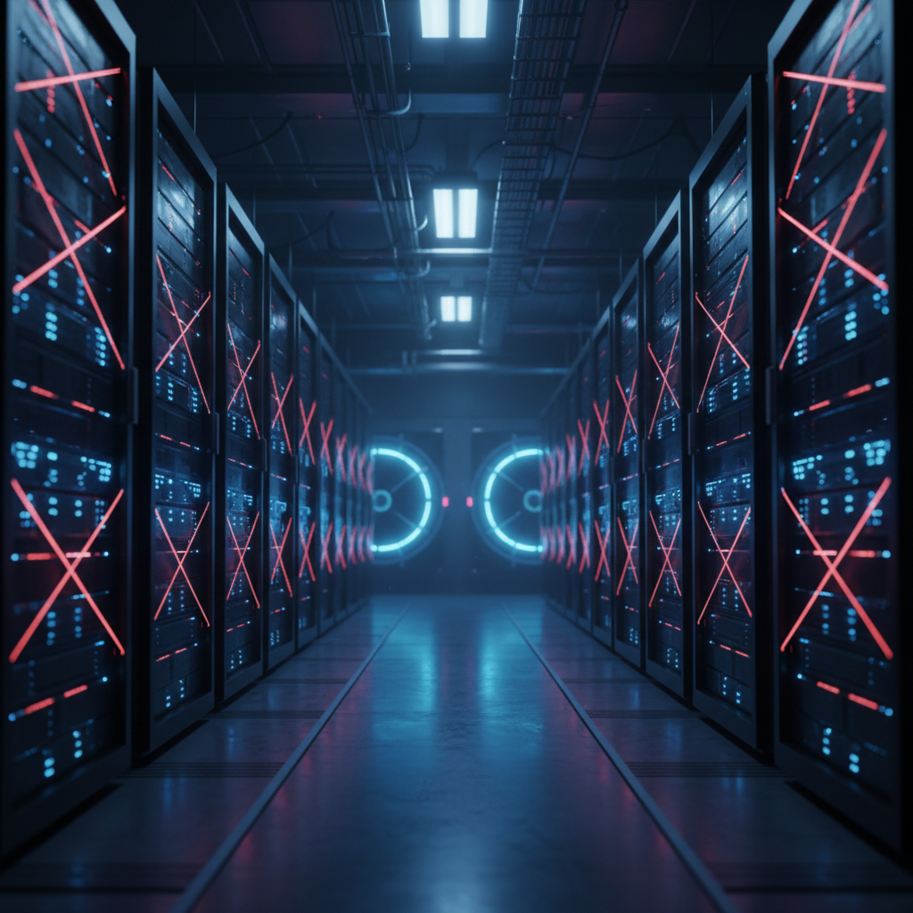 NetWest data center server room with illuminated server racks