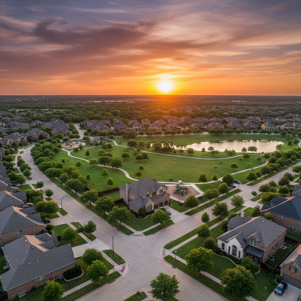 Aerial view of McKinney Texas master-planned community