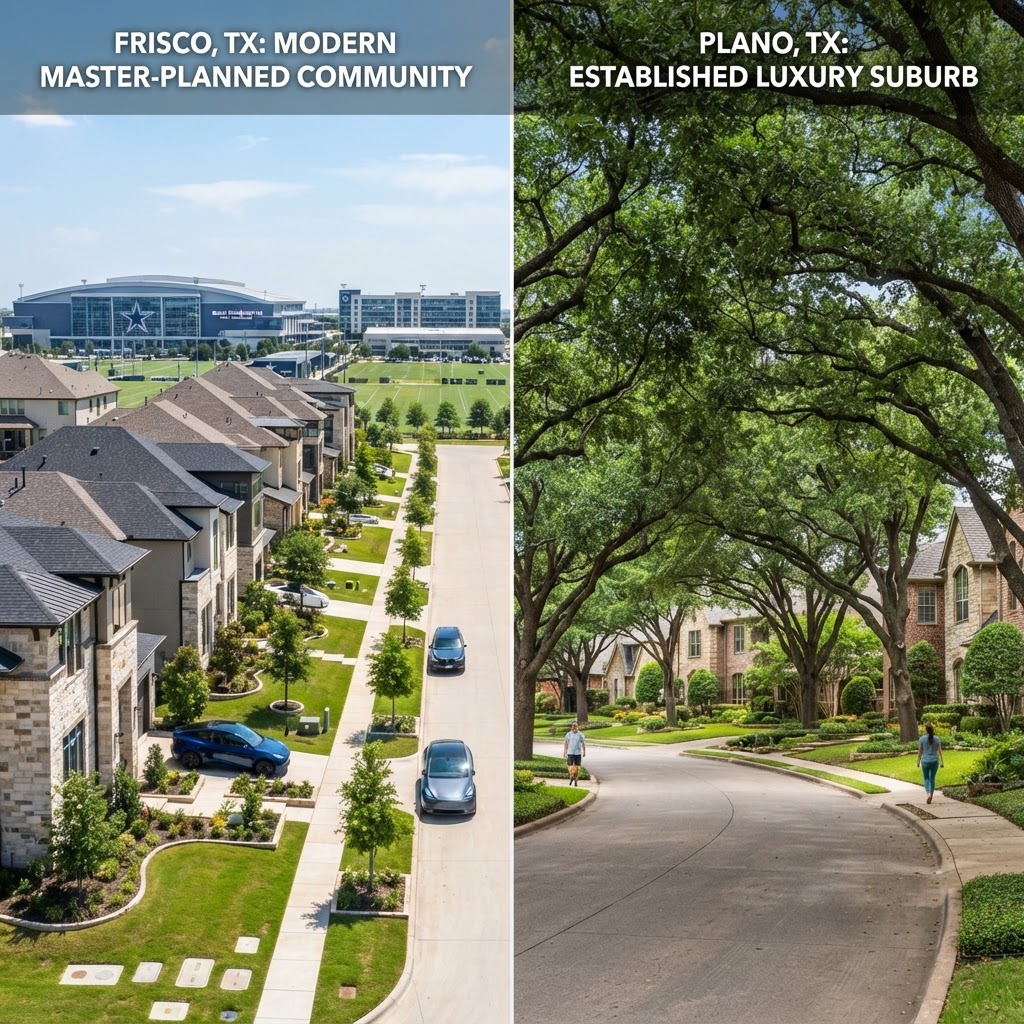 Frisco vs Plano Texas comparison — modern vs established suburbs