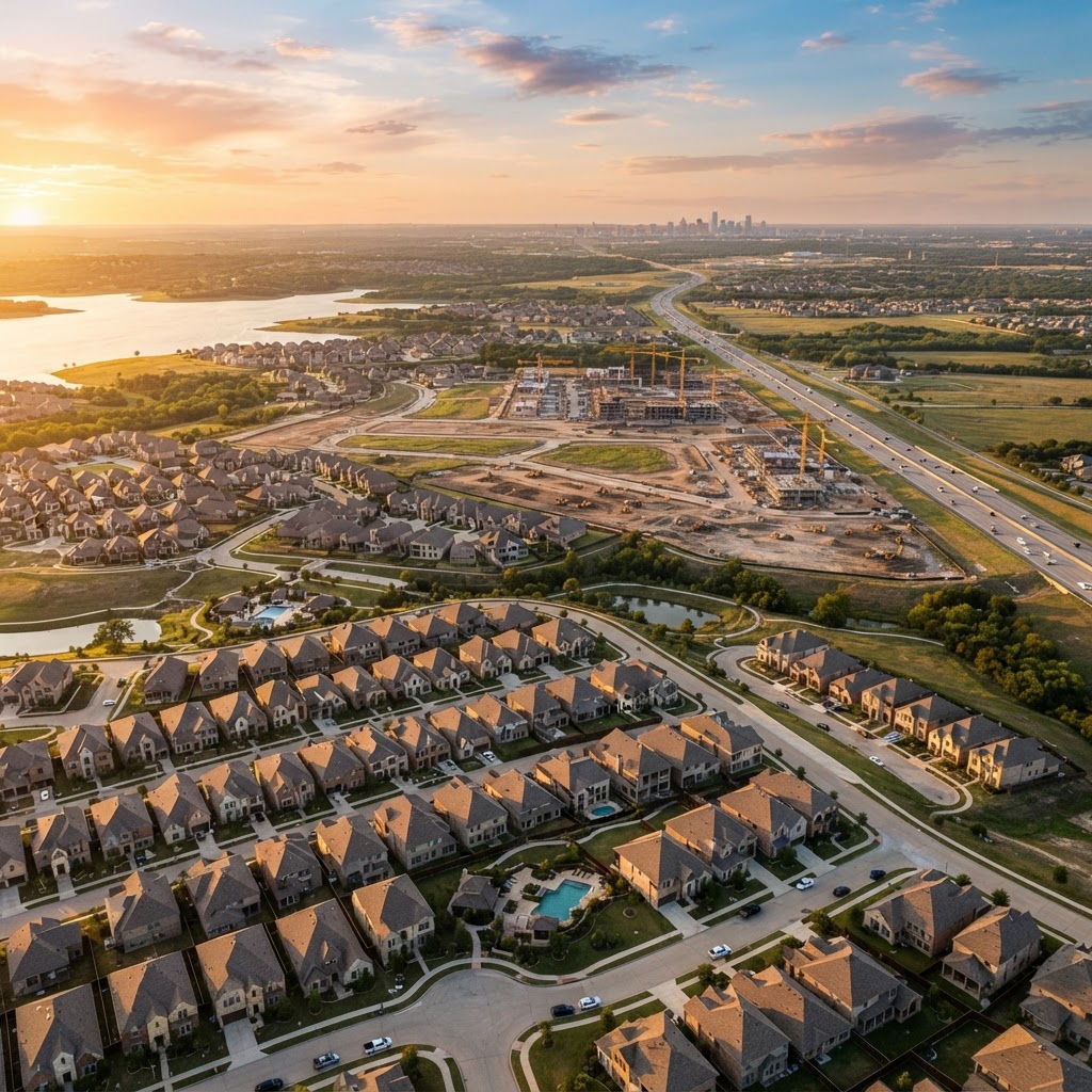 Aerial of North Texas master-planned communities and new construction