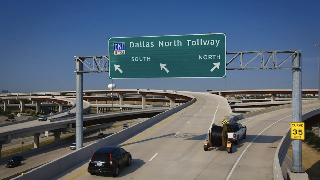 Dallas North Tollway sign — DNT extension to Celina Texas