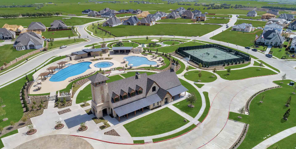 Prosper Texas luxury community amenity center aerial view