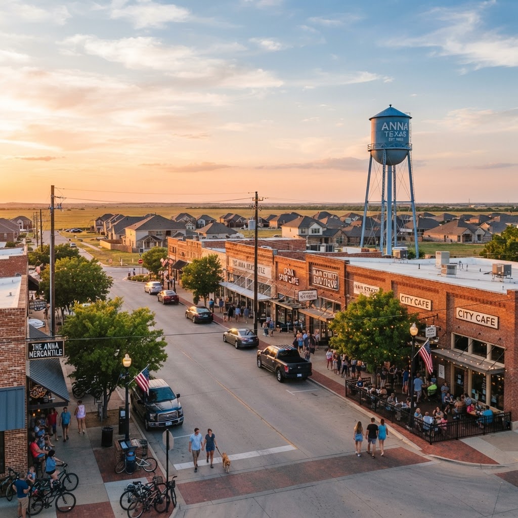 Anna, Texas main street and water tower