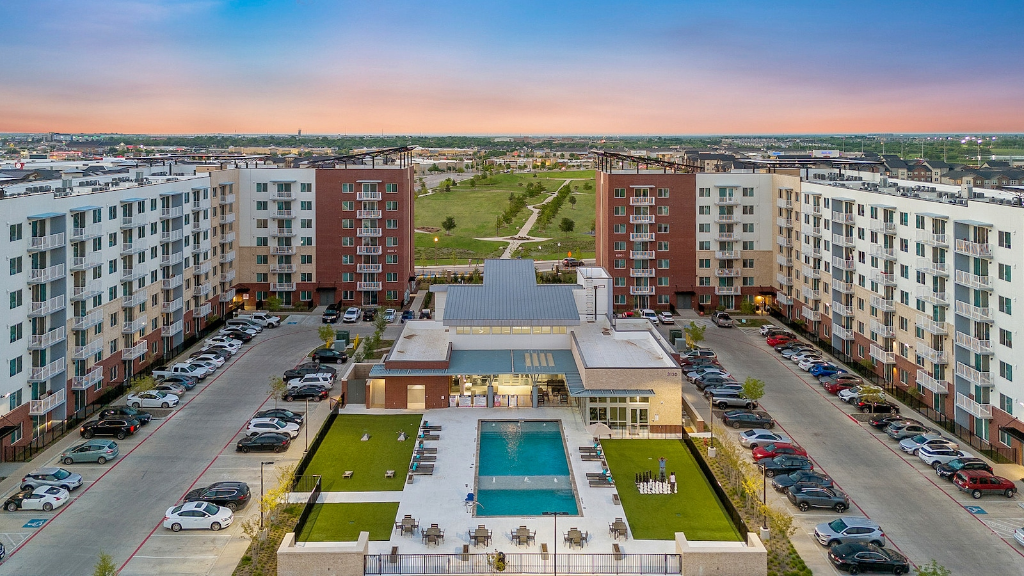 Rayzor Ranch Denton Texas aerial view pool amenity center