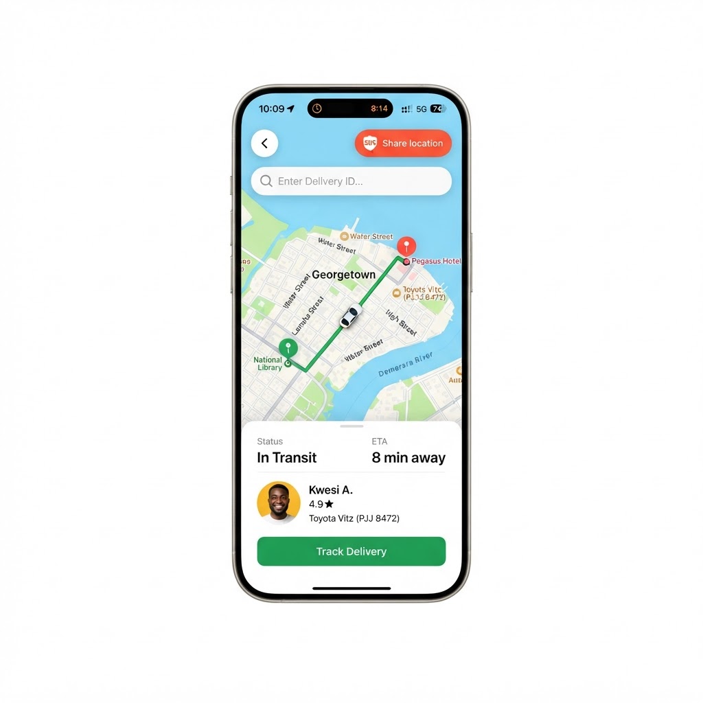 ZIP.GY app showing a live map, driver details, and secure delivery tracking