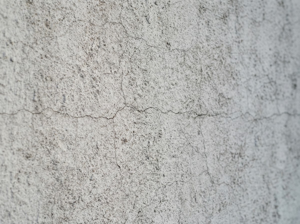 Detail einer hellen Putzfassade mit feinen Haarrissen
