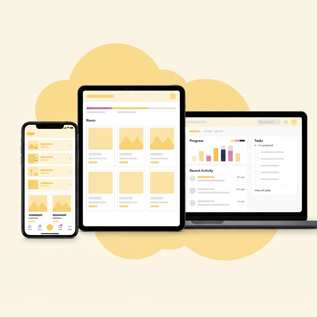 MoveDay running in the cloud on a phone, tablet, and laptop