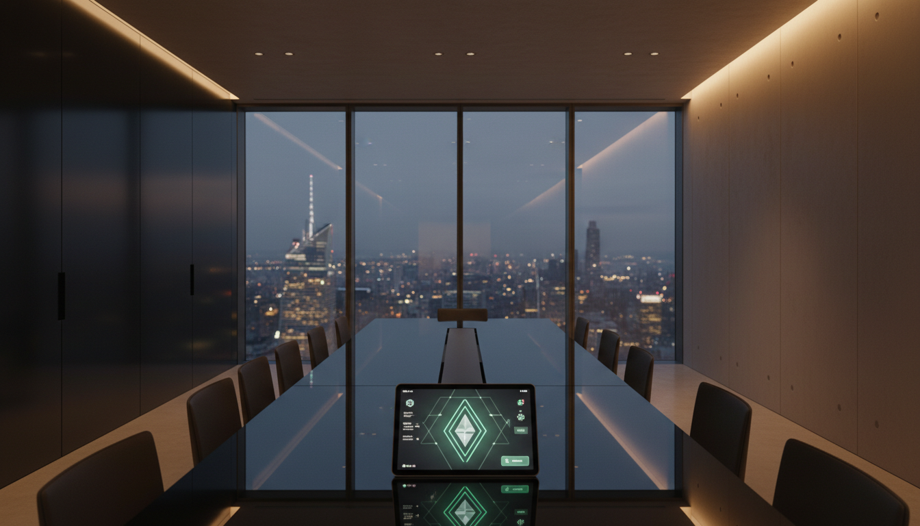 Modern boardroom at dusk