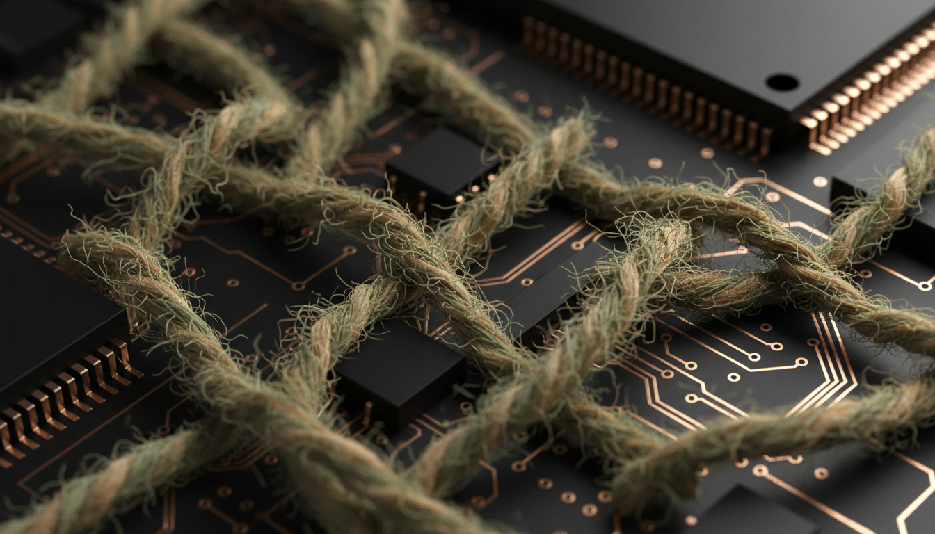 Hemp fibers interlacing with silicon wafers and circuitry
