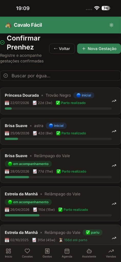 Gestações com dias e data prevista do parto