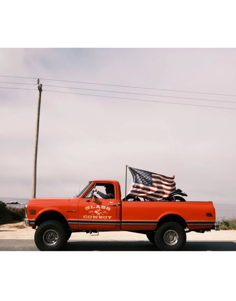 Glass Cowboy Studio truck with American flag