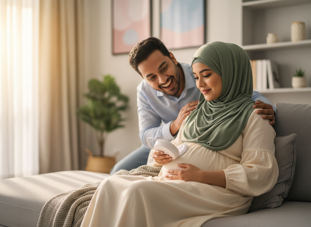 A couple sharing the moment of hearing their baby's heartbeat