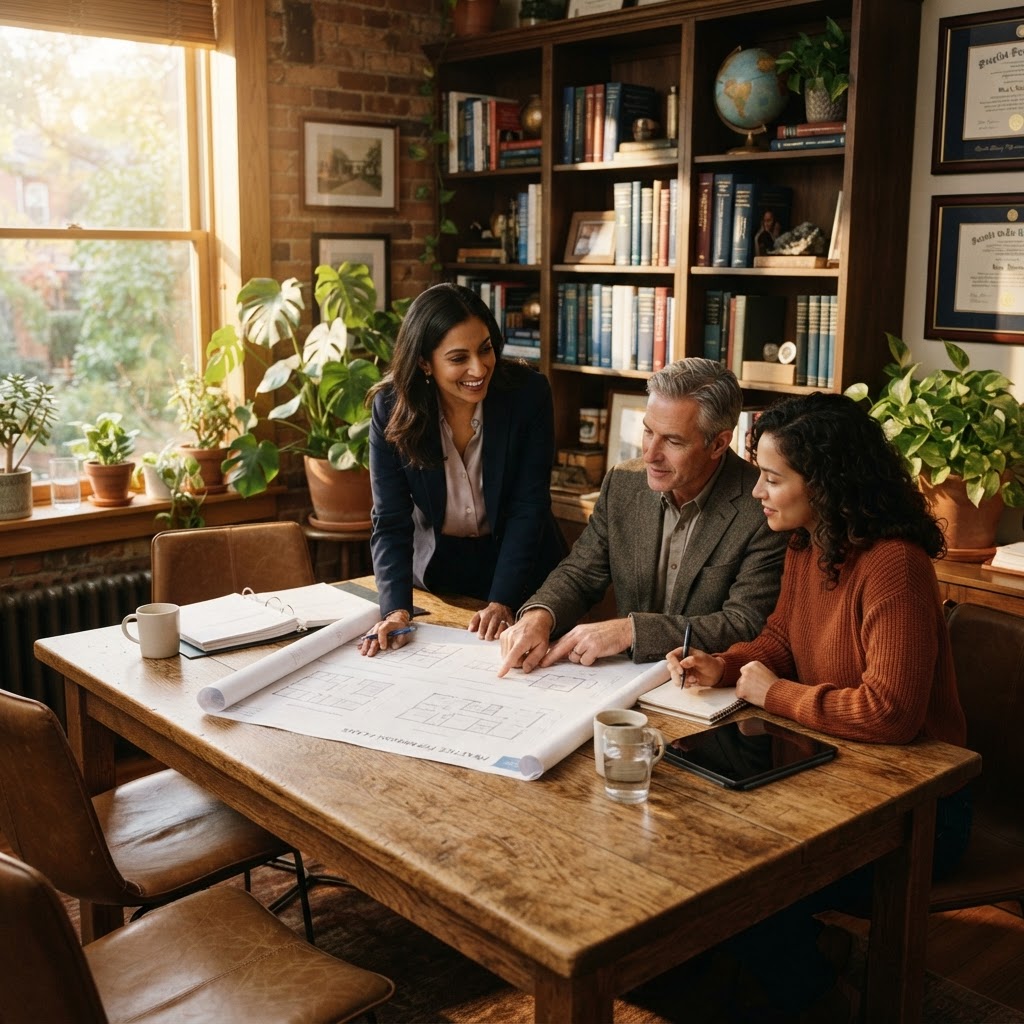 A practice owner and colleagues reviewing expansion plans