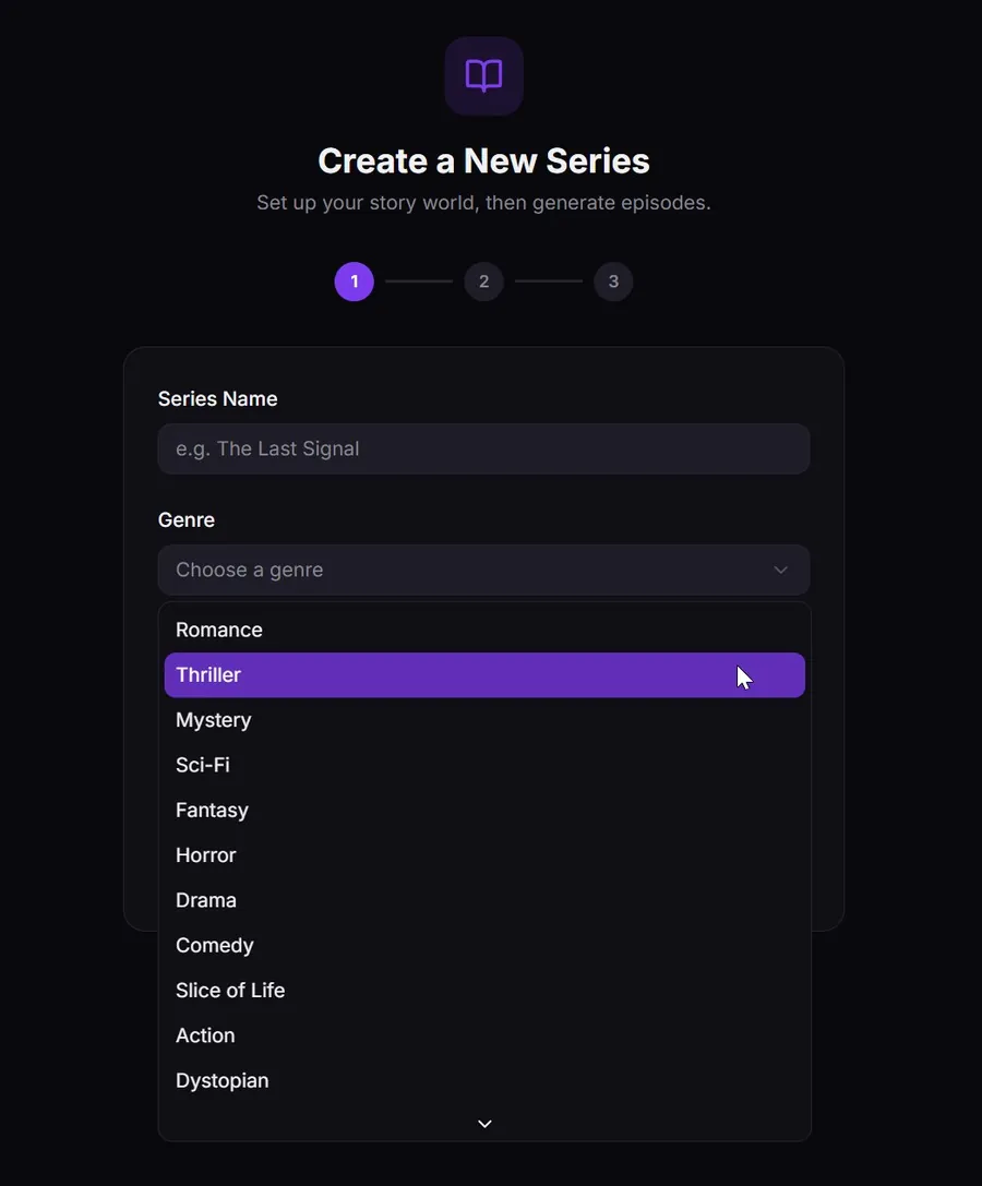 genres.webp β Create a New Series / genre menu