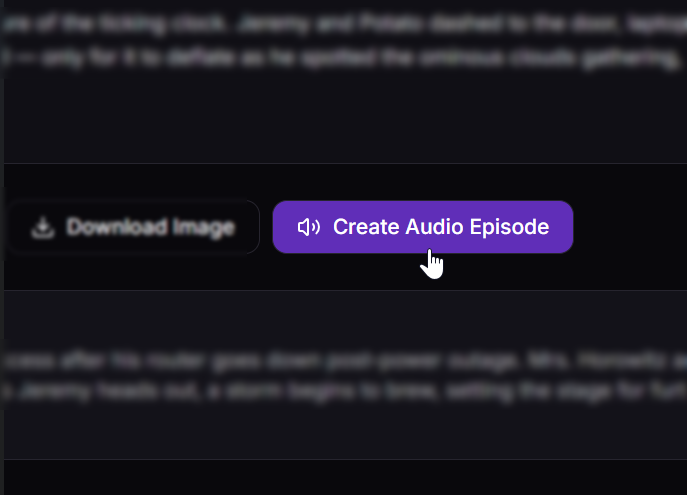 StoryTeller — Create Audio Episode button inside a SagaPost episode