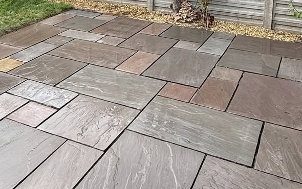 Autumn Brown Indian Sandstone Patio — Pergola Foundation photo 4