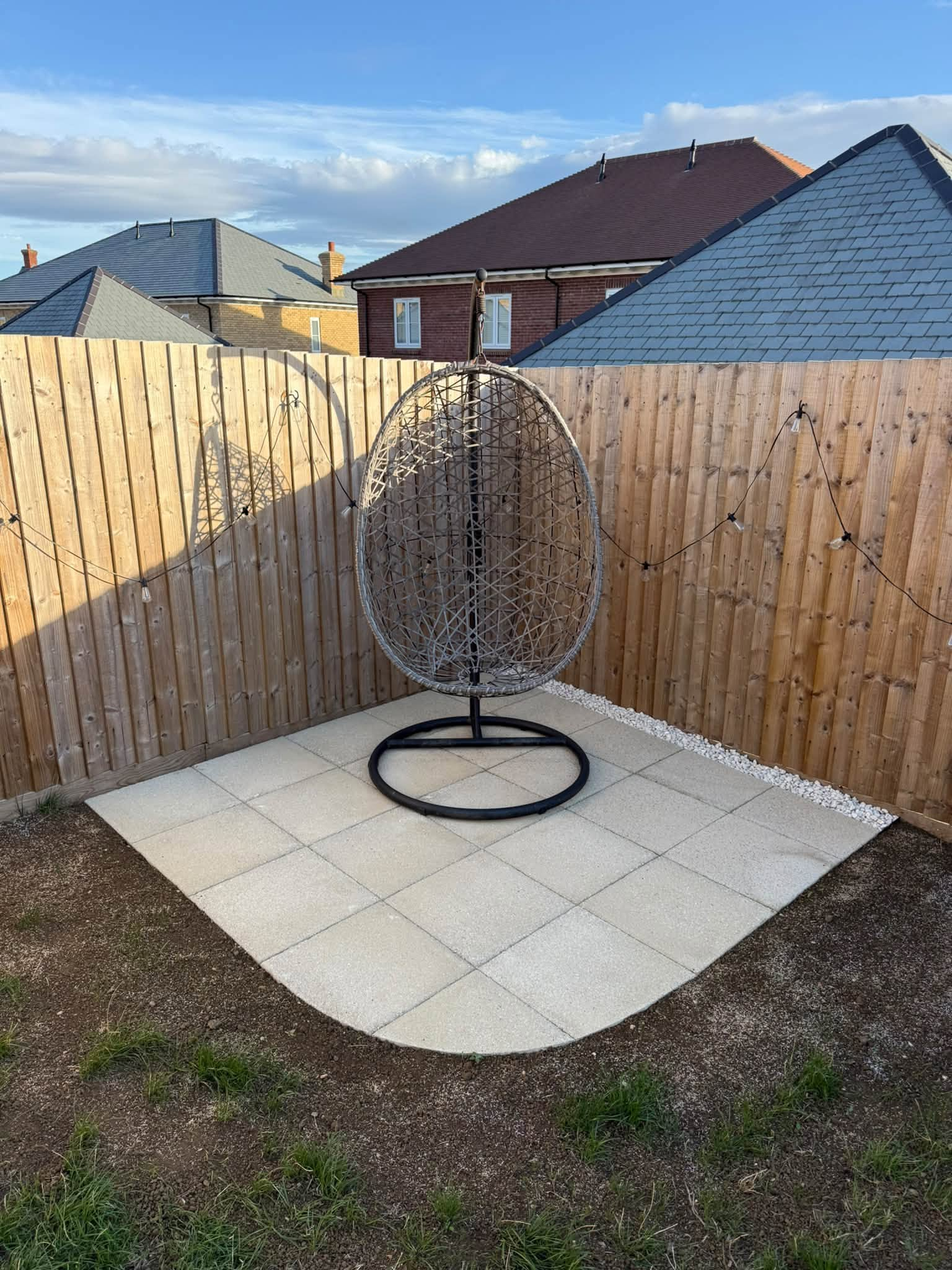 Garden & Patio Transformation: 40m² Torver Buff Patio, Egg Chair Area & Cotswold Gravel Border photo 2
